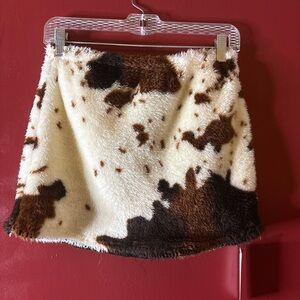 Chic Faux Fur Cow Print Mini Skirt